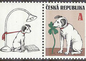 Tjeckien – M  794 + Zf Hälsningsfrimärke – Hund & Fyrklöver, 1 kpl + Zf **