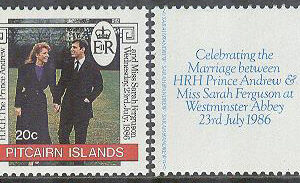 Pitcairn Islands – M  283-284 + Zf Bröllop Prins Andrew & Sarah Ferguson, 2 kpl + Zf **