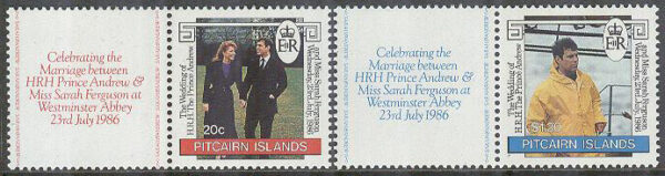 Pitcairn Islands - M  283-284 + Zf Bröllop Prins Andrew & Sarah Ferguson, 2 kpl + Zf **