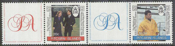 Pitcairn Islands - M  283-284 + Zf Bröllop Prins Andrew & Sarah Ferguson, 2 kpl + Zf **