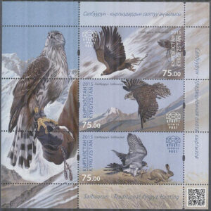 Kirgizistan – Express Post – M BL   2 Fåglar – Falkar – Falkenering, Block **