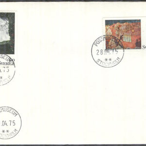 Sverige – FDC 1975-04-28 – Europa CEPT 1975 Konst, 2 kpl Stpl Postmuseum Stockholm