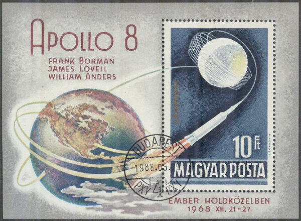 Ungern - M BL  68 A Rymd - Apollo 8 runt månen 1968, Block stpl