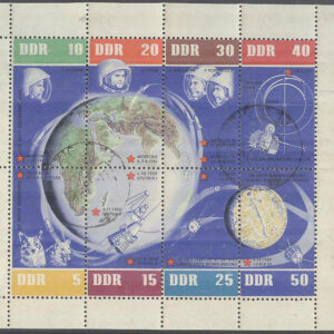 DDR – M  926-933 Sovjet 5 år i Rymden 1962, Miniark kpl stpl lite delat perf uppe