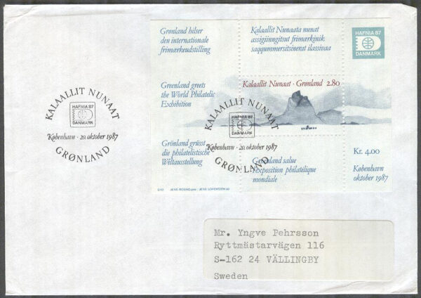 Grönland - FDC 1987-10-20 - Hafnia 87 - Landskap, Block Adressat