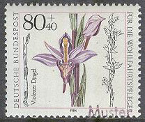 Tyskland – M 1227 Välfärd – Blommor – Orkidéer – Påtryck Muster, 80+40 Pf **