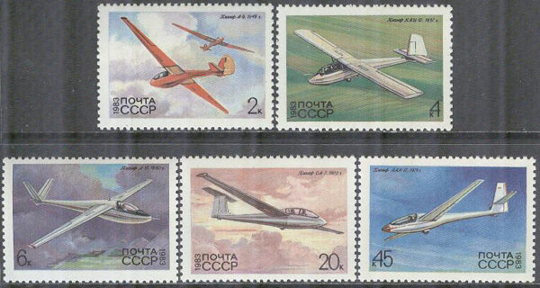 Sovjet - M 5248-5252 Segelflygplan II bla LAK-12, 5 kpl **