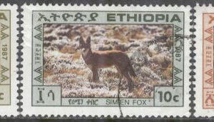 Etiopien – M 1264-1265, 1268 Däggdjur – Etiopisk varg, 3 olika stpl