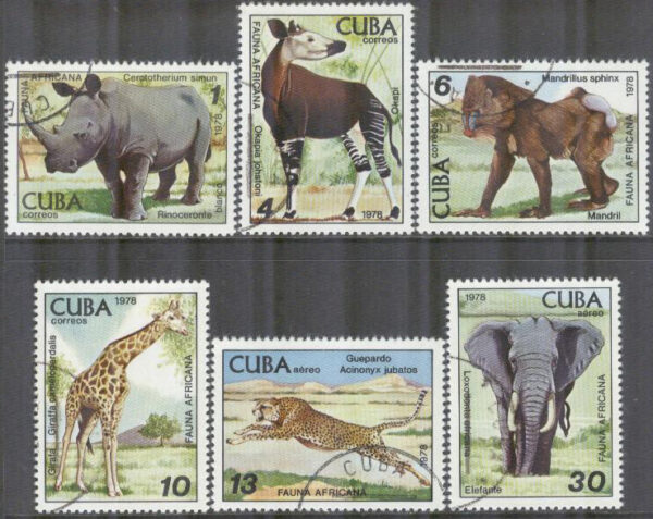 Kuba - M 2347-2352 Däggdjur på Zoo bla Noshörning & Elefant, 6 kpl stpl