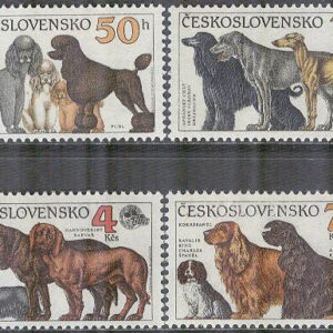 Tjeckoslovakien – M 3055-3058 Hundar bla Pudel – Hundutställning, 4 kpl **