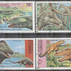 Kongo Brazzaville – M 1398-1401 Förhistoriska Djur bla Tyrannosaurus, 4 olika stpl