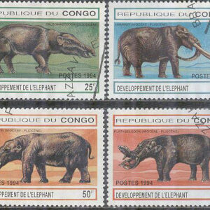 Kongo Brazzaville – M 1412-1415 Förhistoriska Djur – Elefantens Utveckling, 4 olika stpl