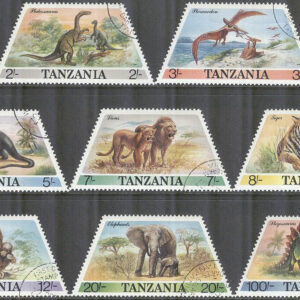 Tanzania – M  422-429 Djur och förhistoriska djur, 8 kpl stpl