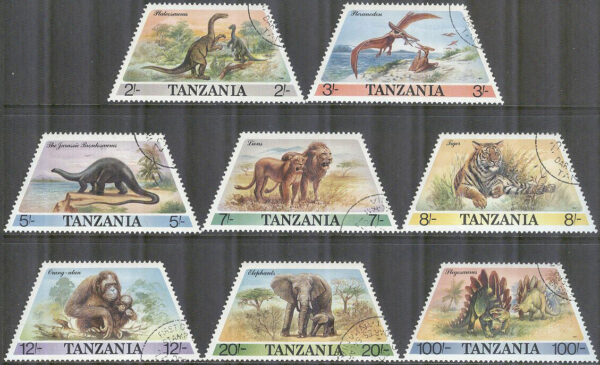 Tanzania - M  422-429 Djur och förhistoriska djur, 8 kpl stpl