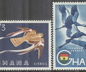 Ghana – M   61-62 Fåglar bla Svart krontrana – Flygpostmärken, 2 kpl **