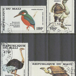 Mali – M 1046-1049 Fåglar bla Struts – J J Audubon 200 år, 4 kpl stpl