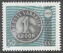 Estland – M  308 Myntreformen 5 år, 1-Krona Mynt, 1 kpl **