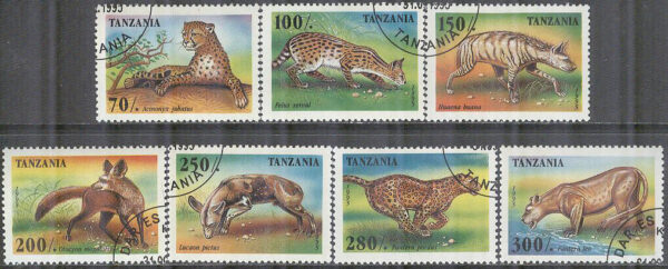Tanzania - M 2210-2216 Rovdjur i Afrika bla Gepard & Lejon, 7 kpl stpl