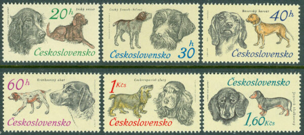 Tjeckoslovakien - M 2154-2159 Jaktväsendet 50 år, jakthundar, 6 kpl **