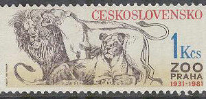 Tjeckoslovakien – M 2635-2637 Djur på Prags Zoo 50 år bla Lejon, 3 kpl **