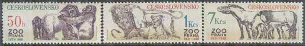 Tjeckoslovakien - M 2635-2637 Djur på Prags Zoo 50 år bla Lejon, 3 kpl **