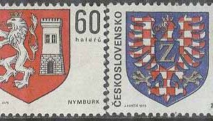 Tjeckoslovakien – M 2252-2253 Stadsvapen V bla Nymburk, 2 kpl **