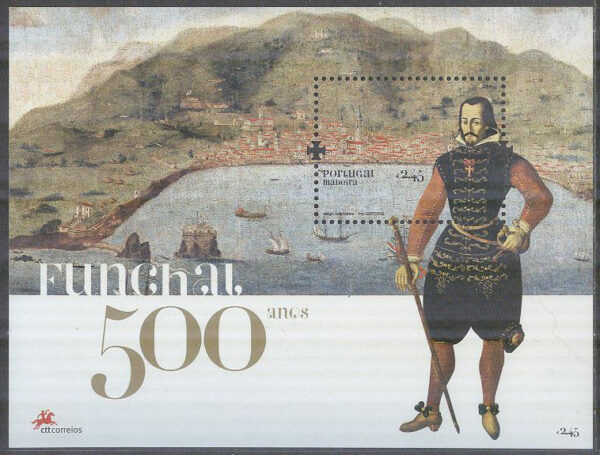 Madeira - M BL  40 Staden Funchal 500 år - Manuel I - Kung i Portugal, Block **