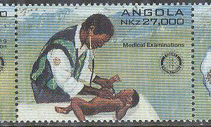 Angola – M  992-994 Rotary International 90 år I – Läkare, 3-strip kpl **