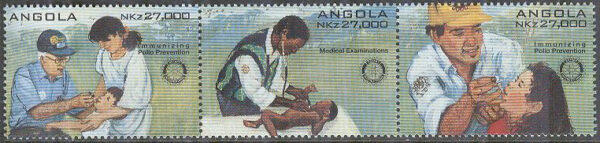 Angola - M  992-994 Rotary International 90 år I - Läkare, 3-strip kpl **