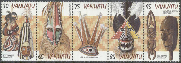 Vanuatu - M 1060-1064 Traditionella Dansmasker, 5-strip kpl **