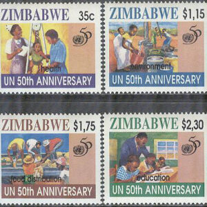 Zimbabwe – M  564-567 FN 50 år bla Undervisning & Miljö, 4 kpl **