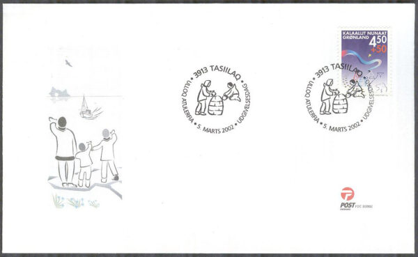 Grönland - FDC 2002-03-05 - Barn är också människor, 1 kpl Vinjett 1
