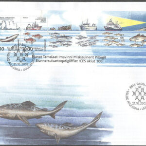 Grönland – FDC 2002-10-21 – ICES 100 år bla Havsdjur & Fartyg, Block Vinjett 1