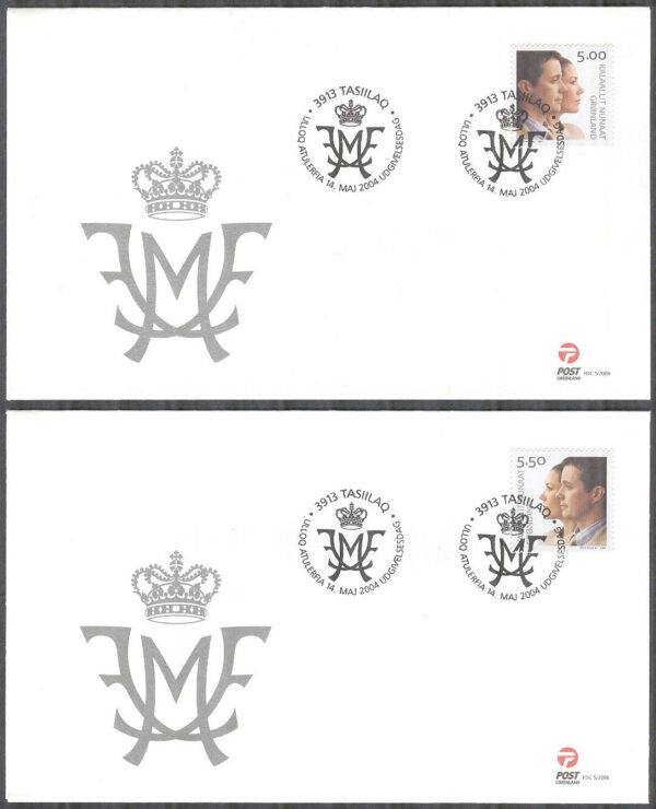 Grönland - FDC 2004-05-14 - Kronprins Fredrik & Mary, 2 kpl Vinjett 1