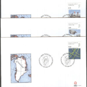 Grönland – FDC 2007-10-01 – Vetenskap II bla Earliest life on eart, 3 kpl Vinjett 1