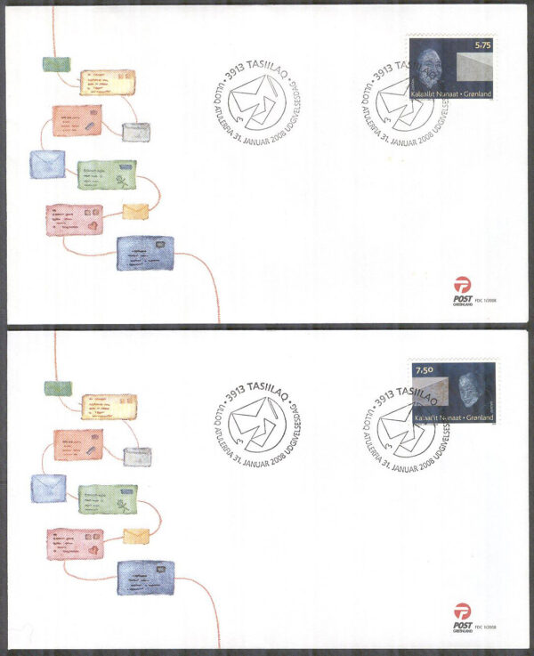 Grönland - FDC 2008-01-31 - Europa 2008 - Brevskrivning, 2 kpl Vinjett 1