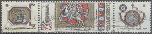 Tjeckoslovakien - M 2178 + Zf Frimärkets Dag 1973 - Postiljon till Häst, 3-strip kpl stpl