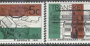 Transkei – M   96-97 Oavhängighet i 5 år – Byggnader bla Universitet, 2 kpl **