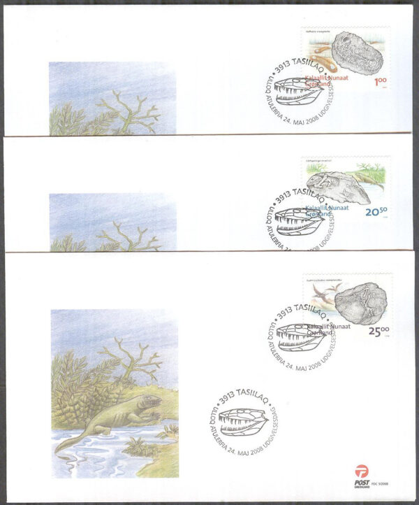 Grönland - FDC 2008-05-24 - Grönländska fossil I - Djurfossil, 3 kpl Vinjett 1