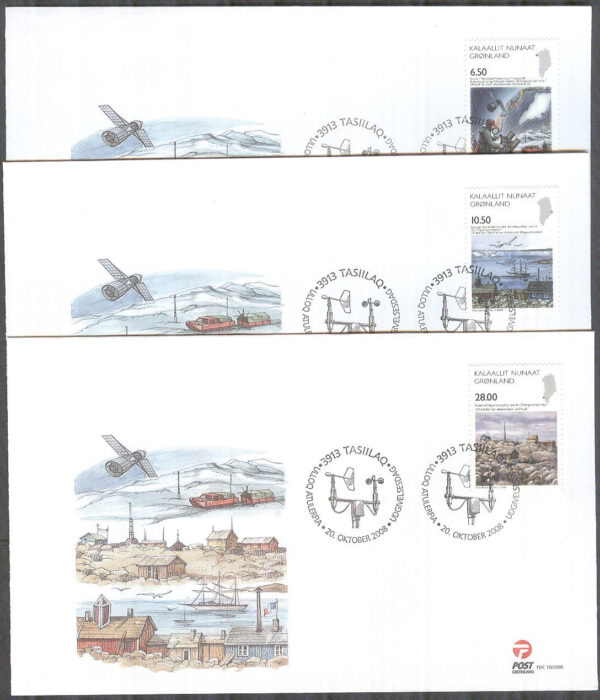 Grönland - FDC 2008-10-20 - Vetenskap IV bla Forskningsstationer, 3 kpl Vinjett 1