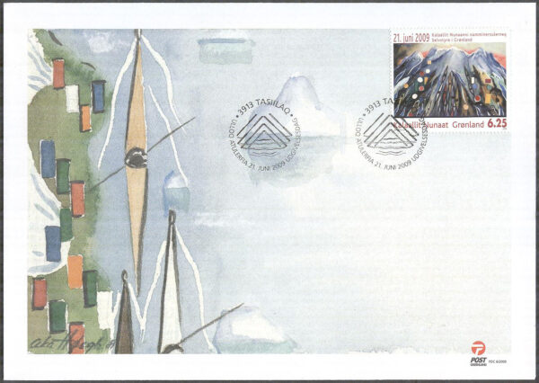 Grönland - FDC 2009-06-21 - Vägen till självstyre - Konst, 1 kpl Vinjett 1