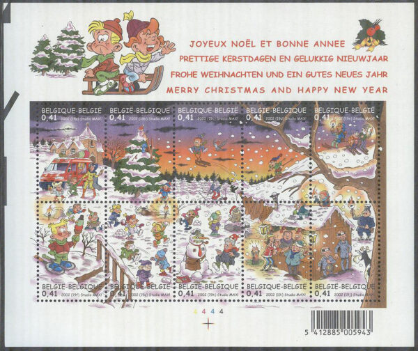 Belgien - M 3151-3160 Jul & Nyår 2002 - Vintervy bla Snögubbe, Miniark kpl **