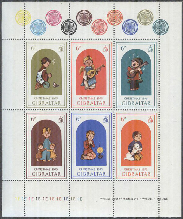 Gibraltar - M  328-333 Jul 1975 - Barn, Miniark kpl Tryckplatta nummer 1 E **