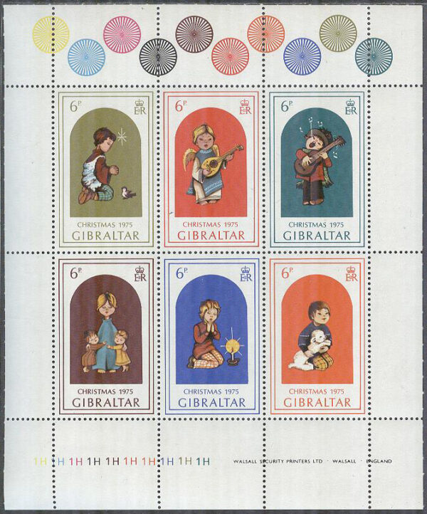 Gibraltar - M  328-333 Jul 1975 - Barn, Miniark kpl Tryckplatta nummer 1 H **