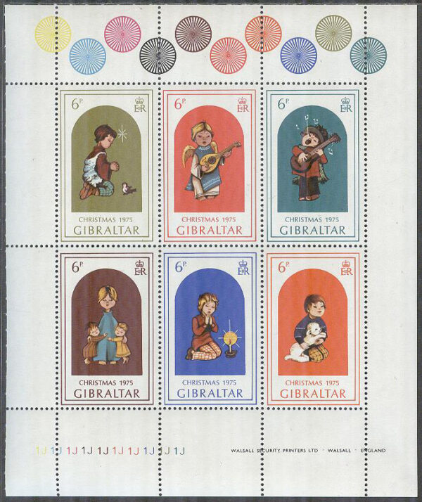 Gibraltar - M  328-333 Jul 1975 - Barn, Miniark kpl Tryckplatta nummer 1 J **