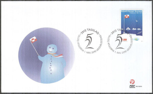 Grönland - FDC 2010-05-01 - Grönlands Flagga 25 år - Snögubbe, 1 kpl Vinjett 1