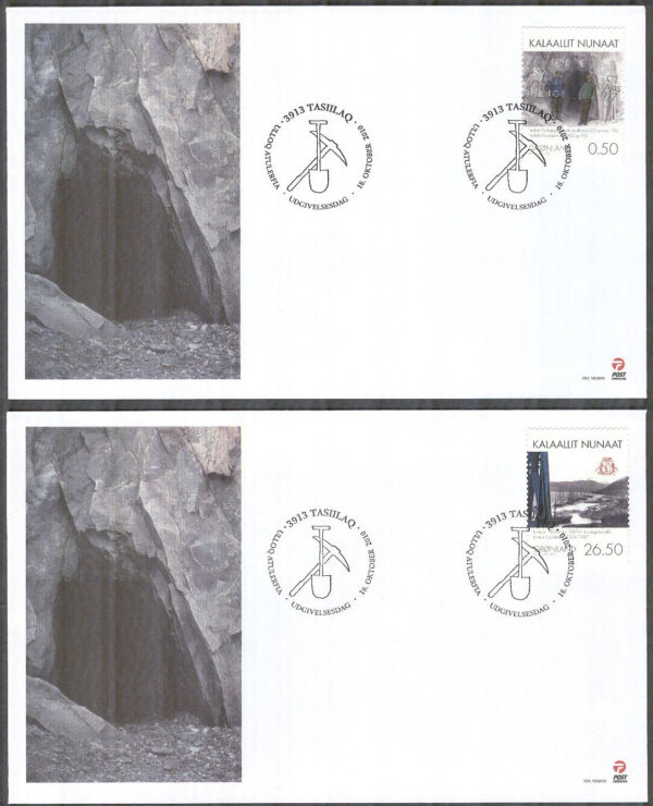Grönland - FDC 2010-10-18 - Gruvdrift på Grönland bla Koppargruva, 2 kpl Vinjett 1