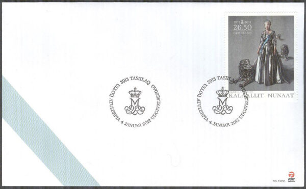 Grönland - FDC 2012-01-04 - Drottning Margrete 40 år som drottning, 1 kpl Vinjett 1