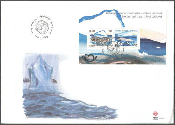 Grönland - FDC 2012-03-21 - Livet vid kusten - Isberg & Valstjärt, Block Vinjett 1
