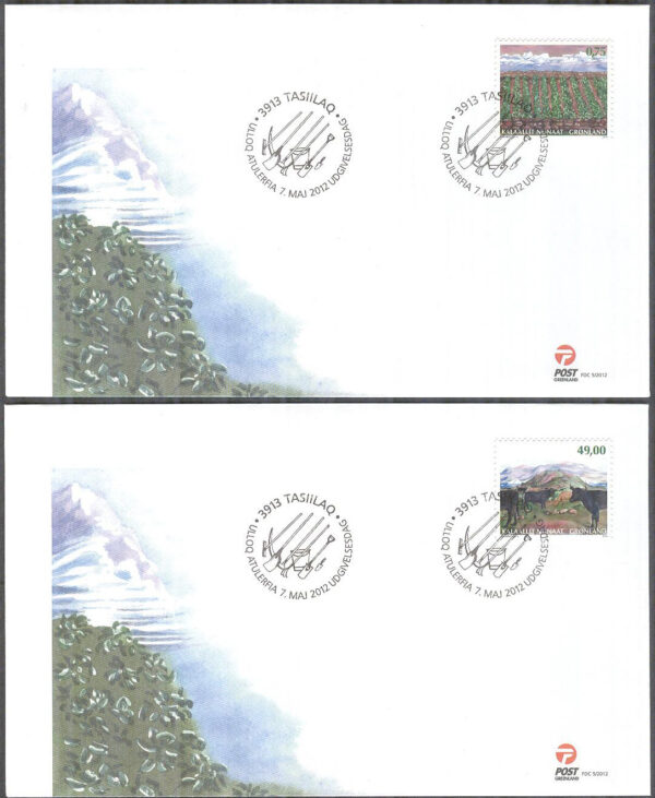 Grönland - FDC 2012-05-07 - Lantbruk - Odling & Kreatur, 2 kpl Vinjett 1